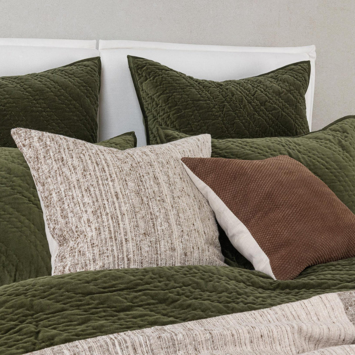 Elms Loden Green Velvet Quilt Collection by Classic Home at Eve Furniture