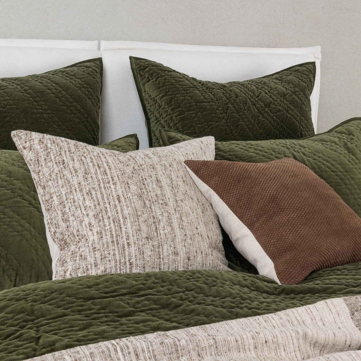 Elms Loden Green Velvet Quilt Collection by Classic Home at Eve Furniture