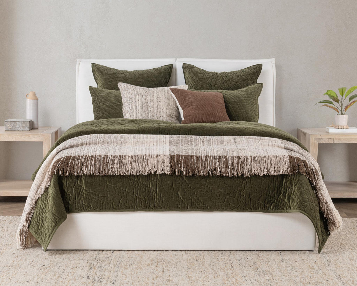 Elms Loden Green Velvet Quilt Collection by Classic Home at Eve Furniture