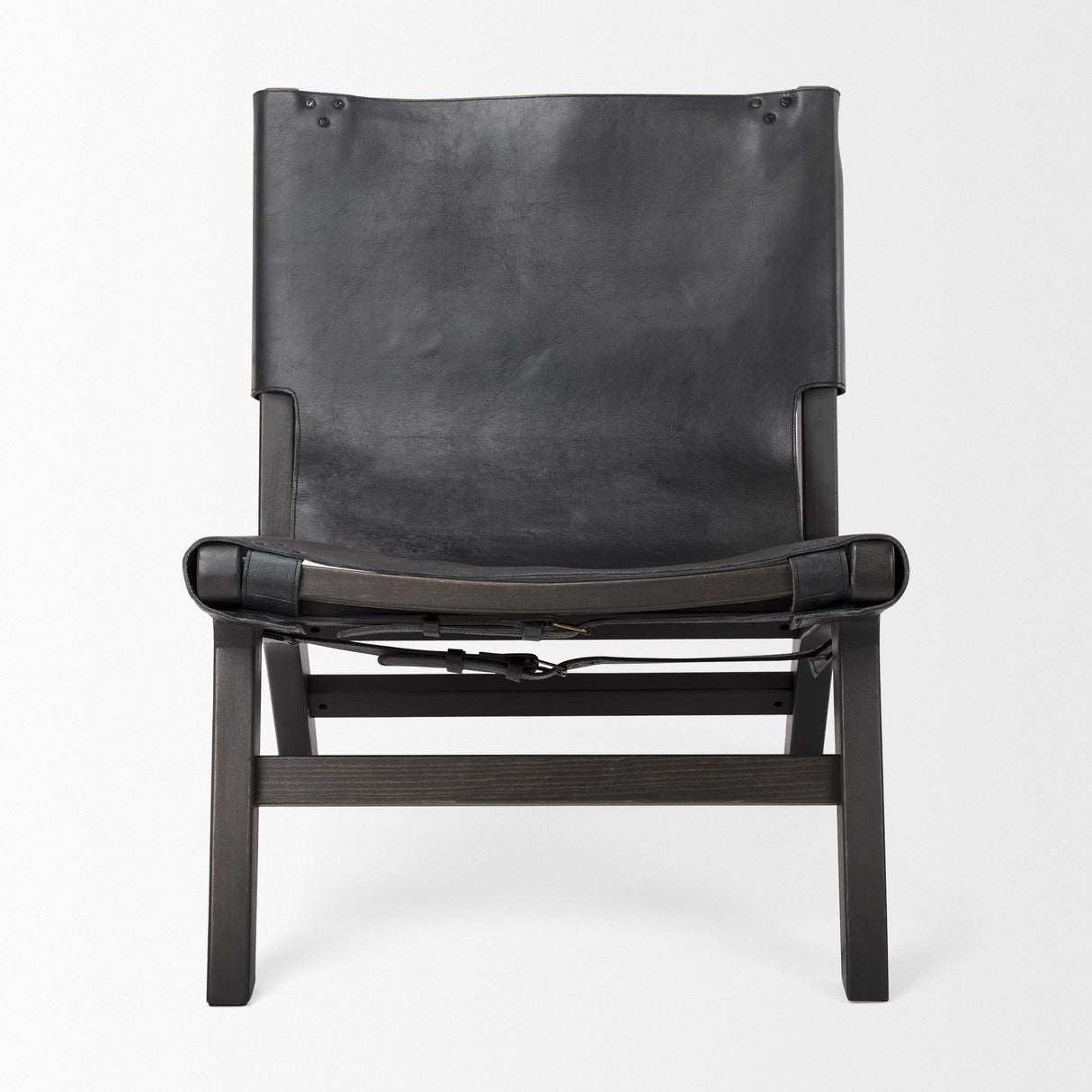 Elodie 24.4L x 33.9W x 30.7H Black Leather W/Black Stain Beech Wood Frame Accent Chair by Mercana at Eve Furniture