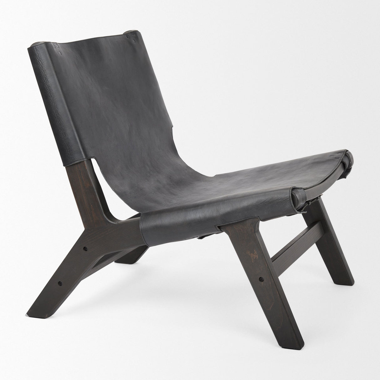Elodie 24.4L x 33.9W x 30.7H Black Leather W/Black Stain Beech Wood Frame Accent Chair by Mercana at Eve Furniture