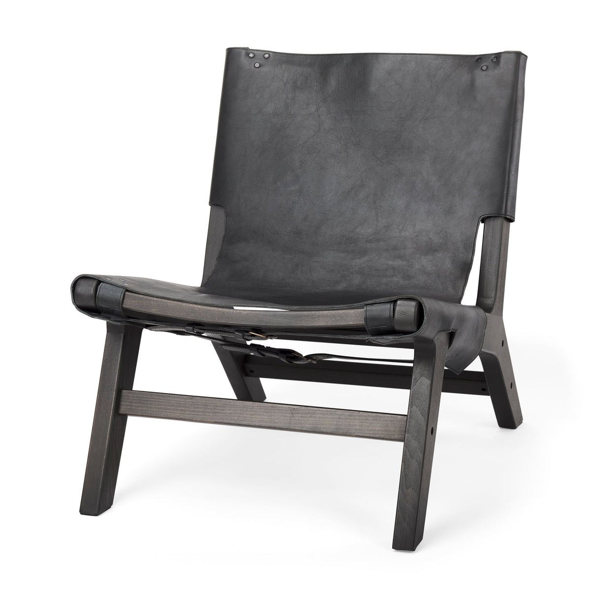 Elodie 24.4L x 33.9W x 30.7H Black Leather W/Black Stain Beech Wood Frame Accent Chair by Mercana at Eve Furniture