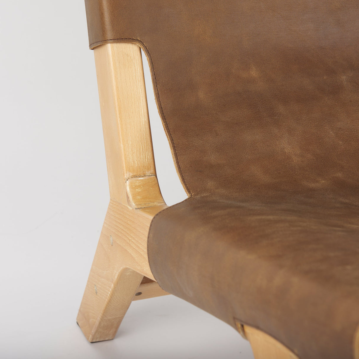 Elodie 24.4L x 33.9W x 30.7H Brown Leather W/Natural Beech Wood Frame Accent Chair by Mercana at Eve Furniture
