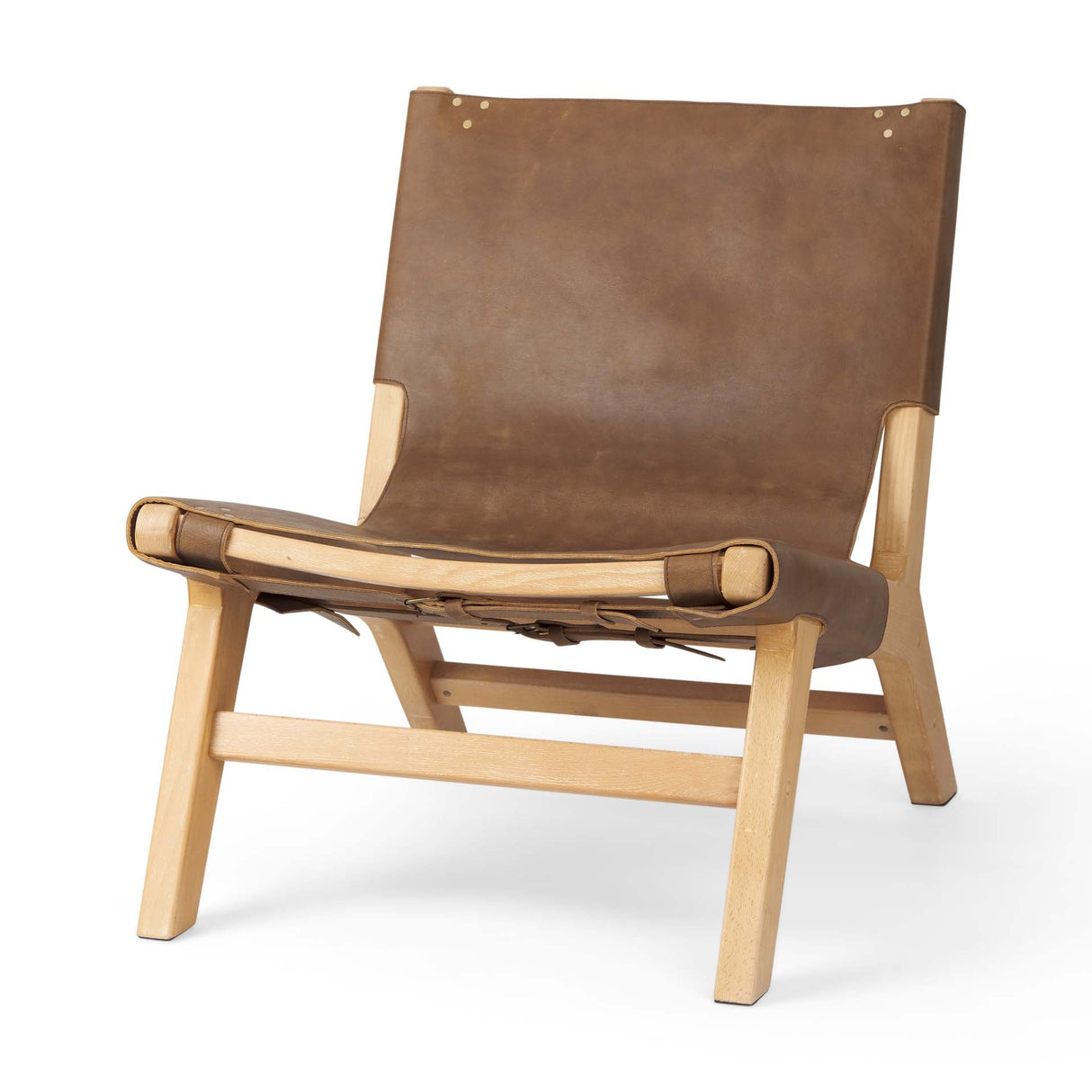 Elodie 24.4L x 33.9W x 30.7H Brown Leather W/Natural Beech Wood Frame Accent Chair by Mercana at Eve Furniture