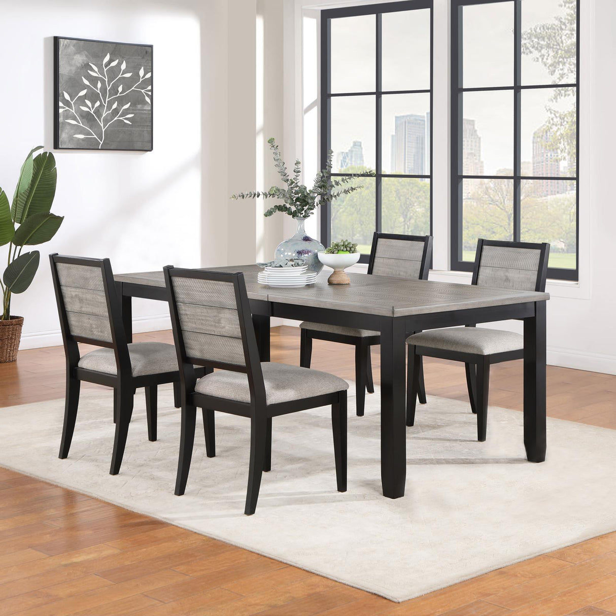 Elodie Grey/Black 5-Piece Dining Set with Extension Leaf