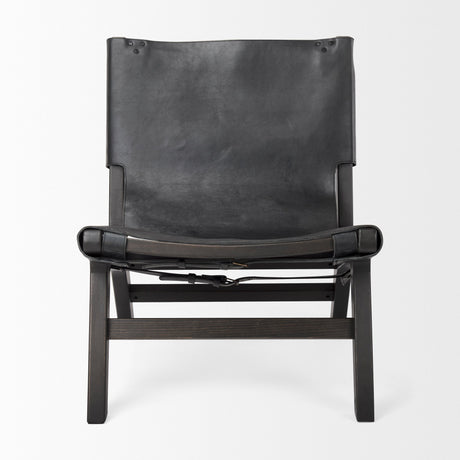 Elodie Black Leather W/Black Stain Beech Wood Frame Accent Chair by Mercana at Eve Furniture
