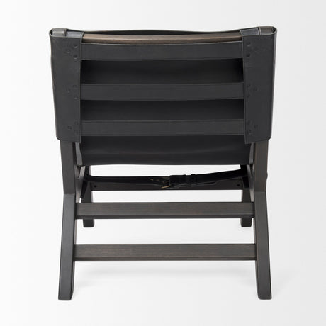 Elodie Black Leather W/Black Stain Beech Wood Frame Accent Chair by Mercana at Eve Furniture