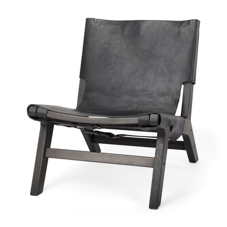 Elodie Black Leather W/Black Stain Beech Wood Frame Accent Chair by Mercana at Eve Furniture