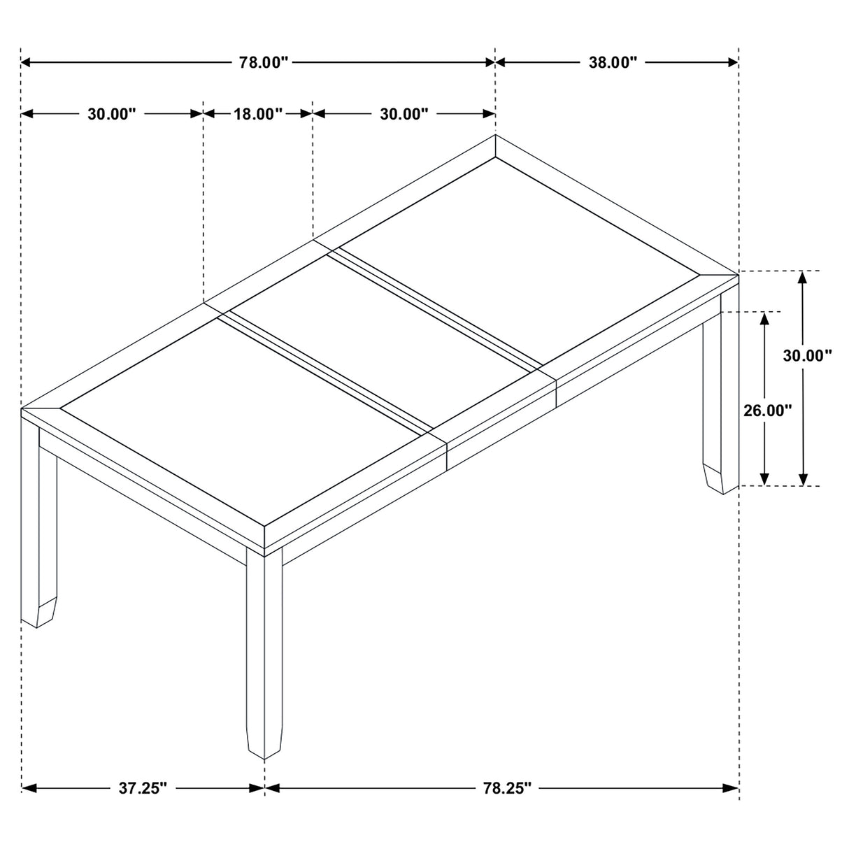 Elodie Black Rectangular 78-inch Extension Leaf Dining Table