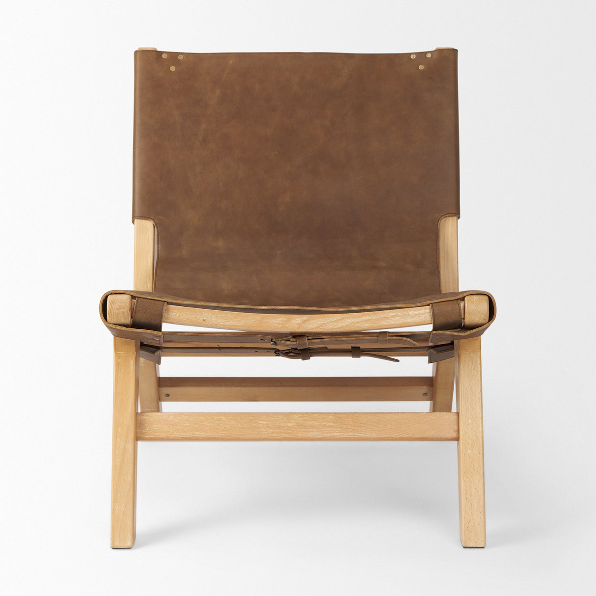 Elodie Brown Leather W/Natural Beech Wood Frame Accent Chair by Mercana at Eve Furniture