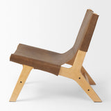 Elodie Brown Leather W/Natural Beech Wood Frame Accent Chair by Mercana at Eve Furniture