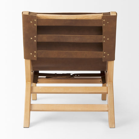 Elodie Brown Leather W/Natural Beech Wood Frame Accent Chair by Mercana at Eve Furniture