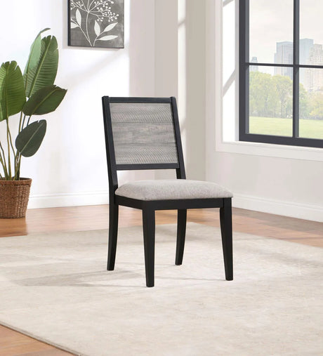 Elodie Upholstered Padded Seat Dining Side Chair Dove Grey and Black (Set of 2) by Coaster at Eve Furniture