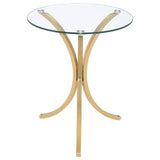 Eloise Gold Round Glass Top Curved Metal Side Table by Coaster at Eve Furniture