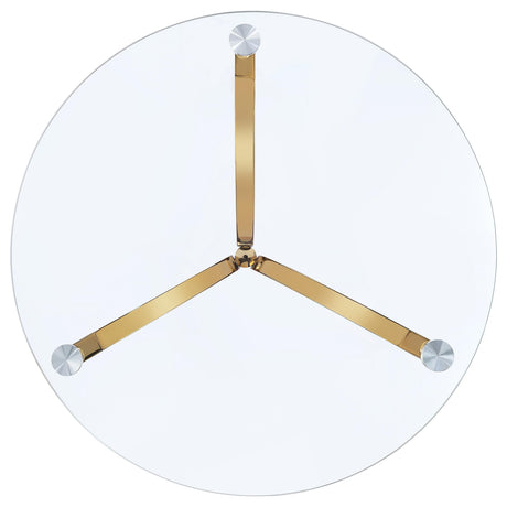 Eloise Gold Round Glass Top Curved Metal Side Table by Coaster at Eve Furniture