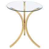 Eloise Gold Round Glass Top Curved Metal Side Table by Coaster at Eve Furniture