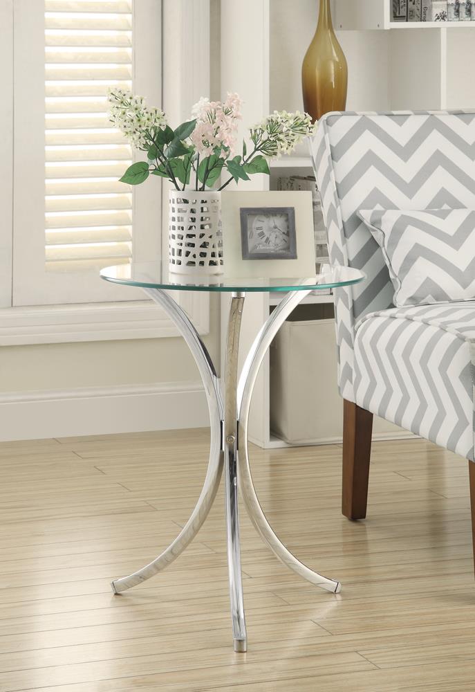 Eloise Chrome Round Accent Table with Curved Legs