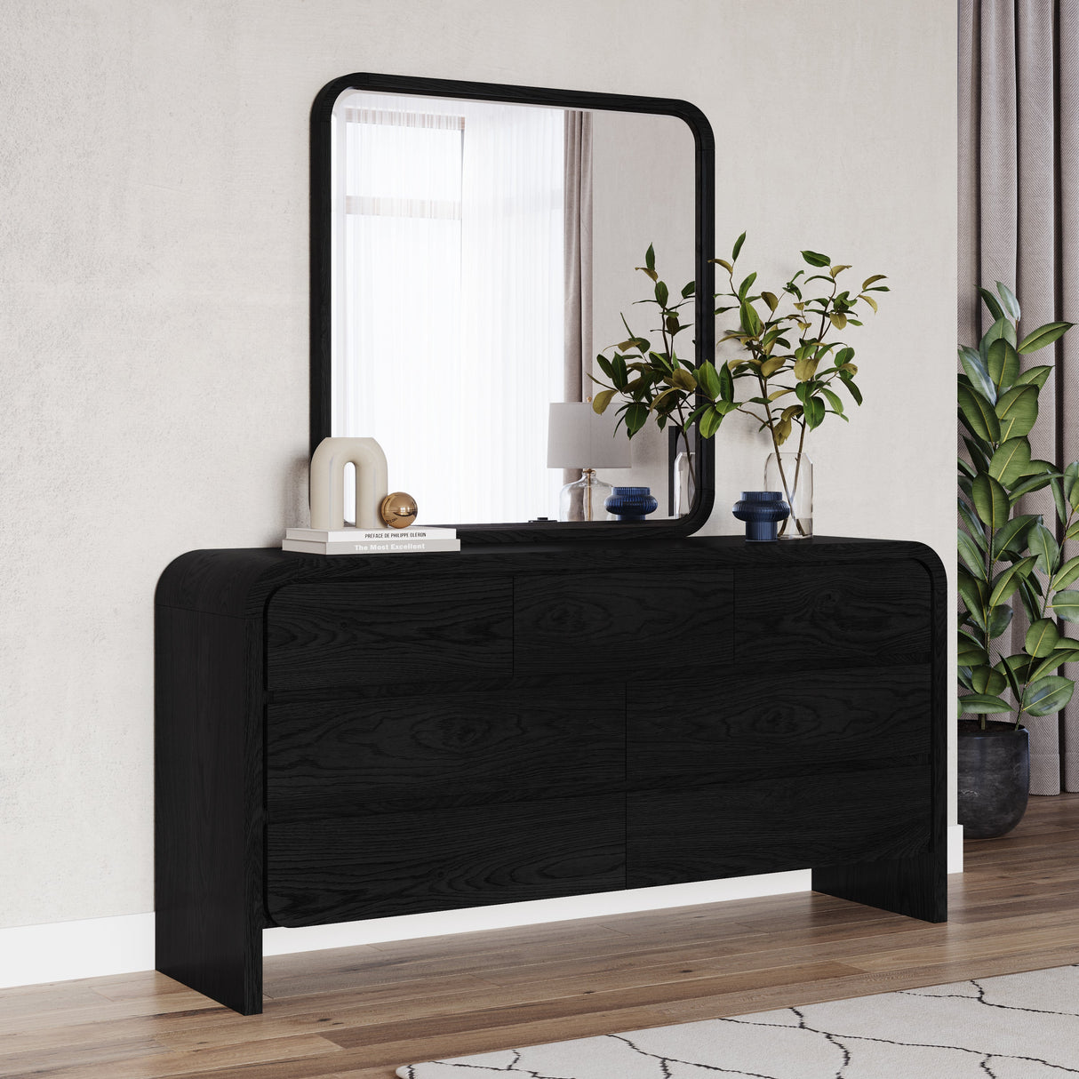 Elora Beveled Glass Mirror in Jet Black Ash by Modus Furniture at Eve Furniture
