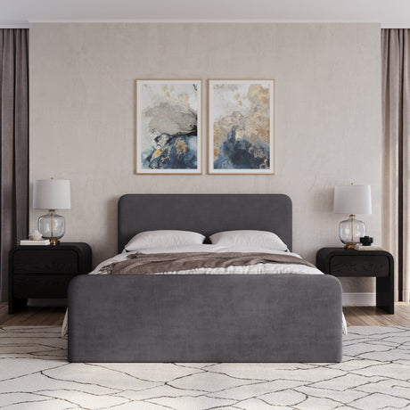Elora Fully Upholstered Queen Platform Bed in Charcoal Velvet by Modus Furniture at Eve Furniture