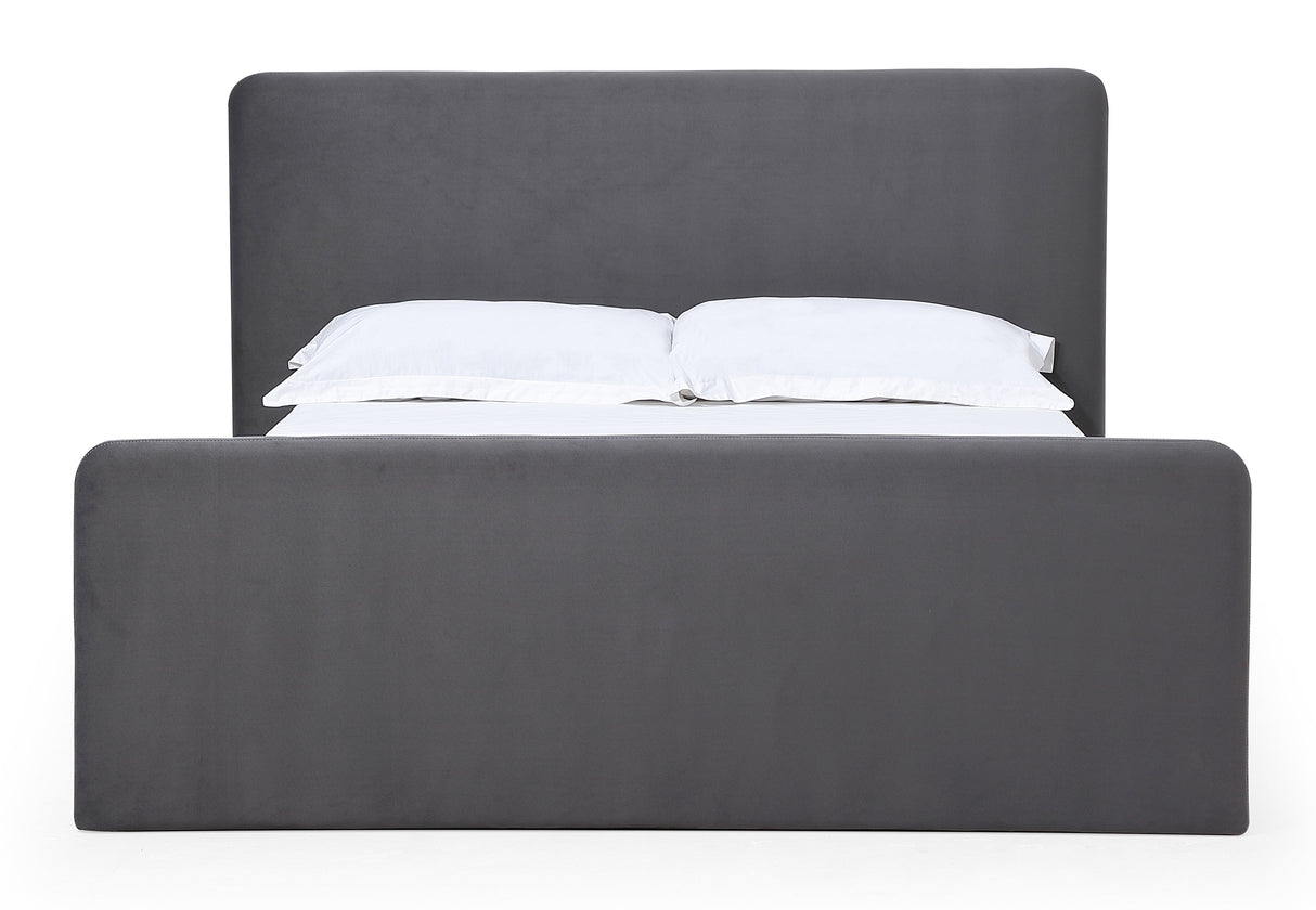 Elora Fully Upholstered Queen Platform Bed in Charcoal Velvet by Modus Furniture at Eve Furniture