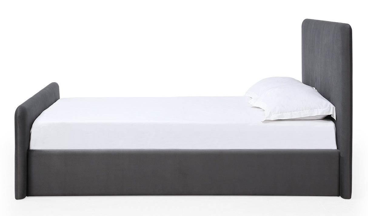 Elora Fully Upholstered Queen Platform Bed in Charcoal Velvet by Modus Furniture at Eve Furniture