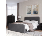 Elora Fully Upholstered Queen Platform Bed in Charcoal Velvet by Modus Furniture at Eve Furniture