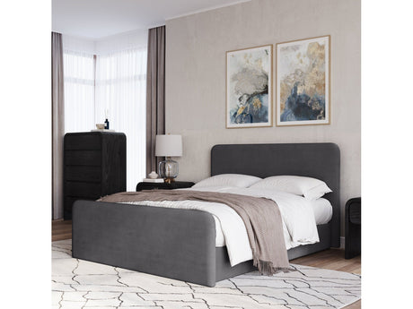 Elora Fully Upholstered Queen Platform Bed in Charcoal Velvet by Modus Furniture at Eve Furniture