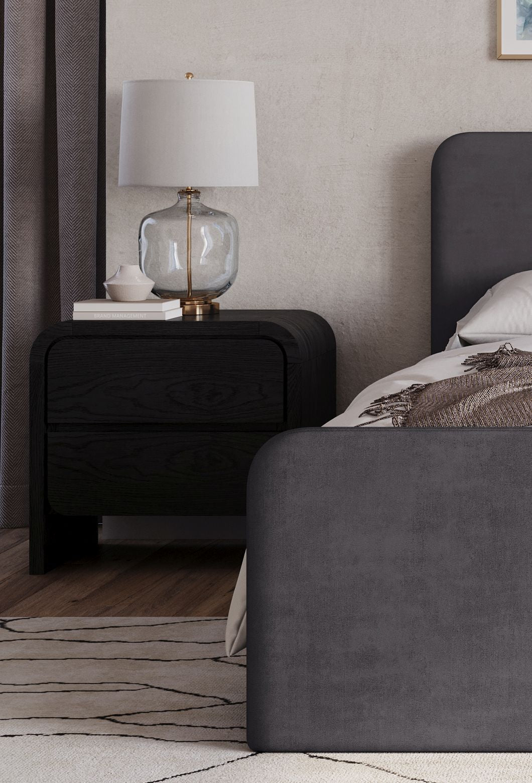 Elora Two Drawer Nightstand in Jet Black Ash by Modus Furniture at Eve Furniture
