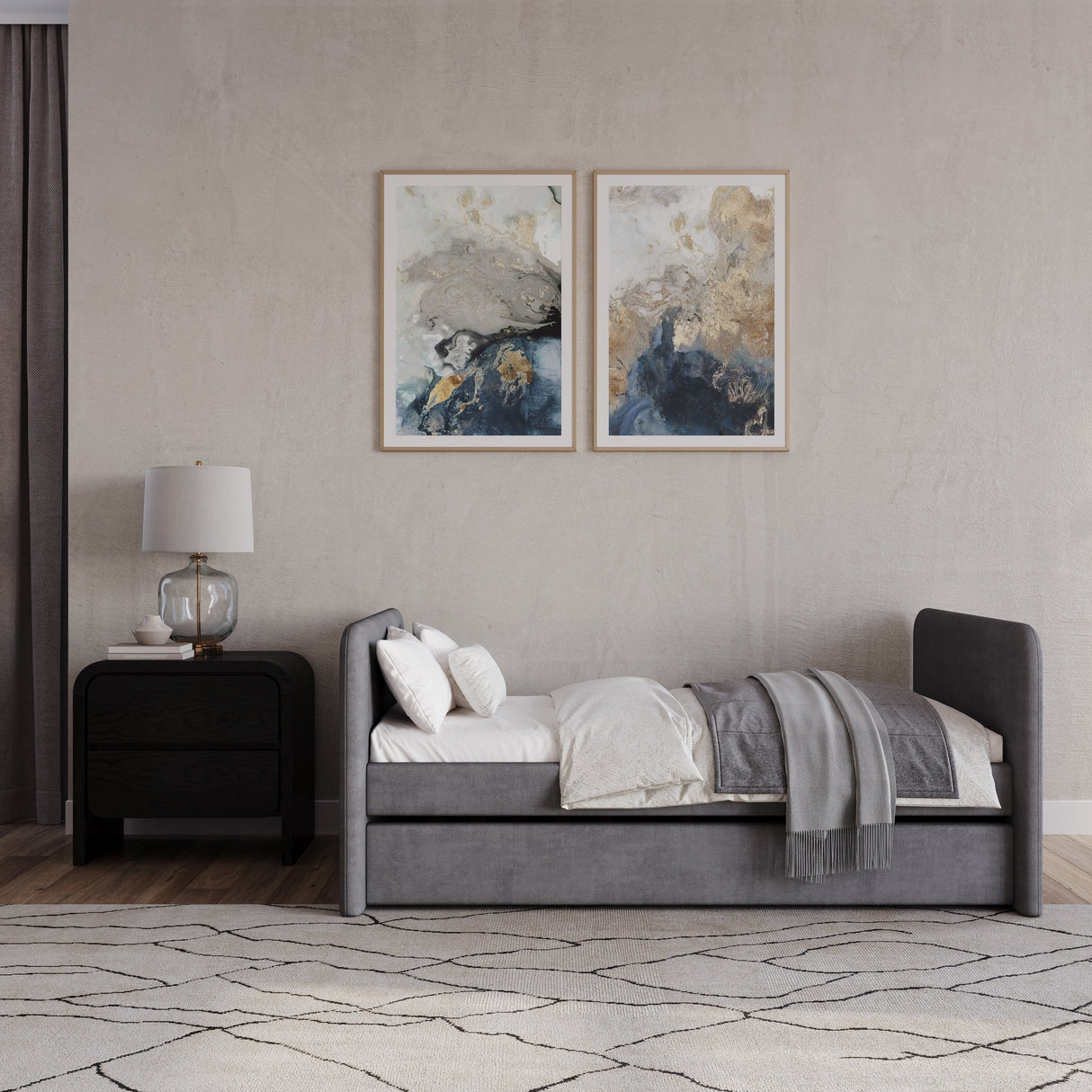 Elora Upholstered Daybed with Trundle in Charcoal Velvet