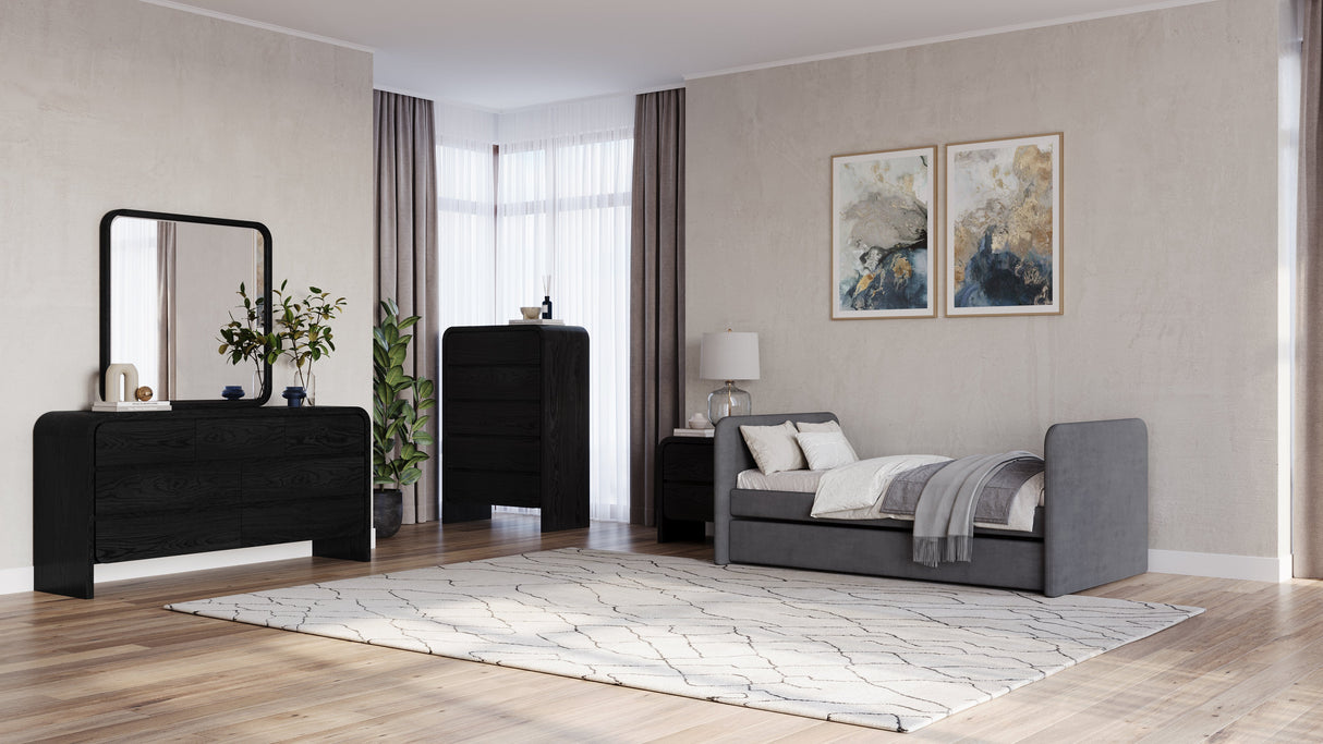 Elora Upholstered Daybed with Trundle in Charcoal Velvet