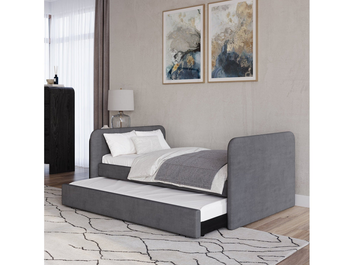 Elora Upholstered Daybed with Trundle in Charcoal Velvet