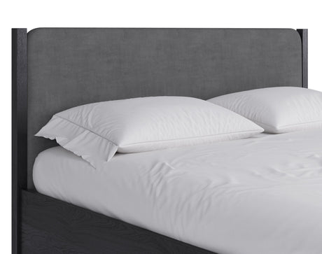 Elora Wood and Velvet Full Upholstered Bed in Jet and Charcoal by Modus Furniture at Eve Furniture