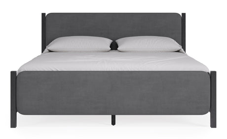 Elora Wood and Velvet Queen Upholstered Bed in Jet and Charcoal by Modus Furniture at Eve Furniture