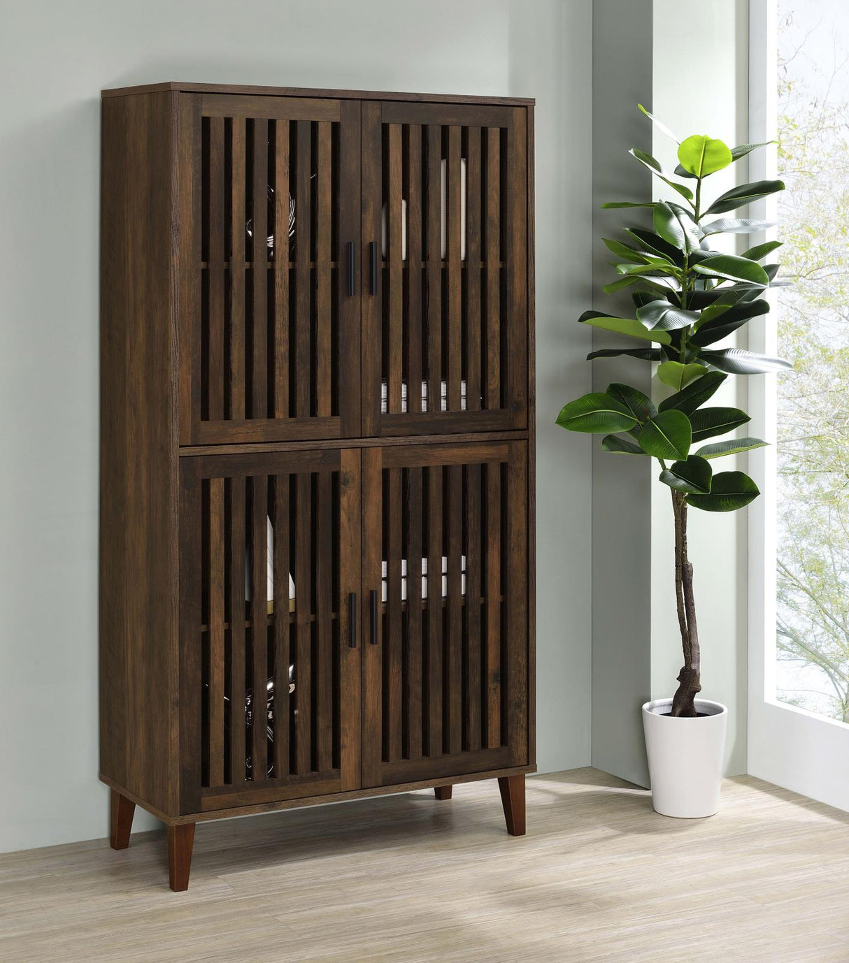 Elouise Dark Pine 4-Door Engineered Wood Tall Accent Cabinet