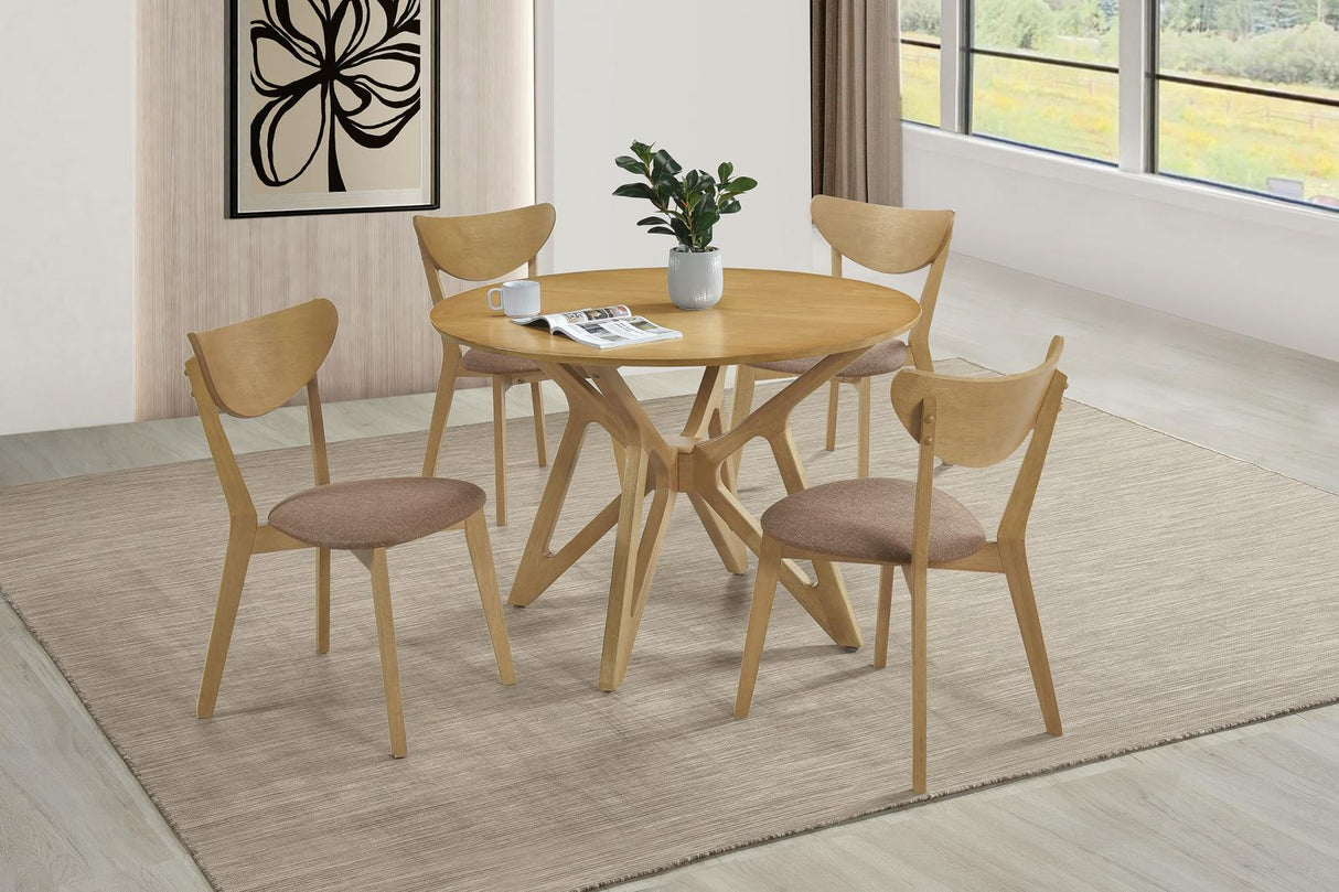 Elowen Light Walnut 5-Piece Round Solid Wood Dining Set