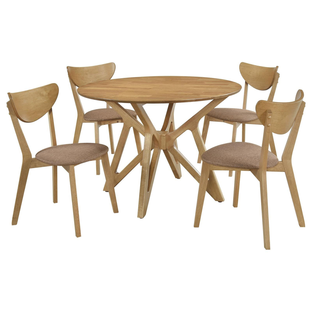 Elowen Light Walnut 5-Piece Round Solid Wood Dining Set