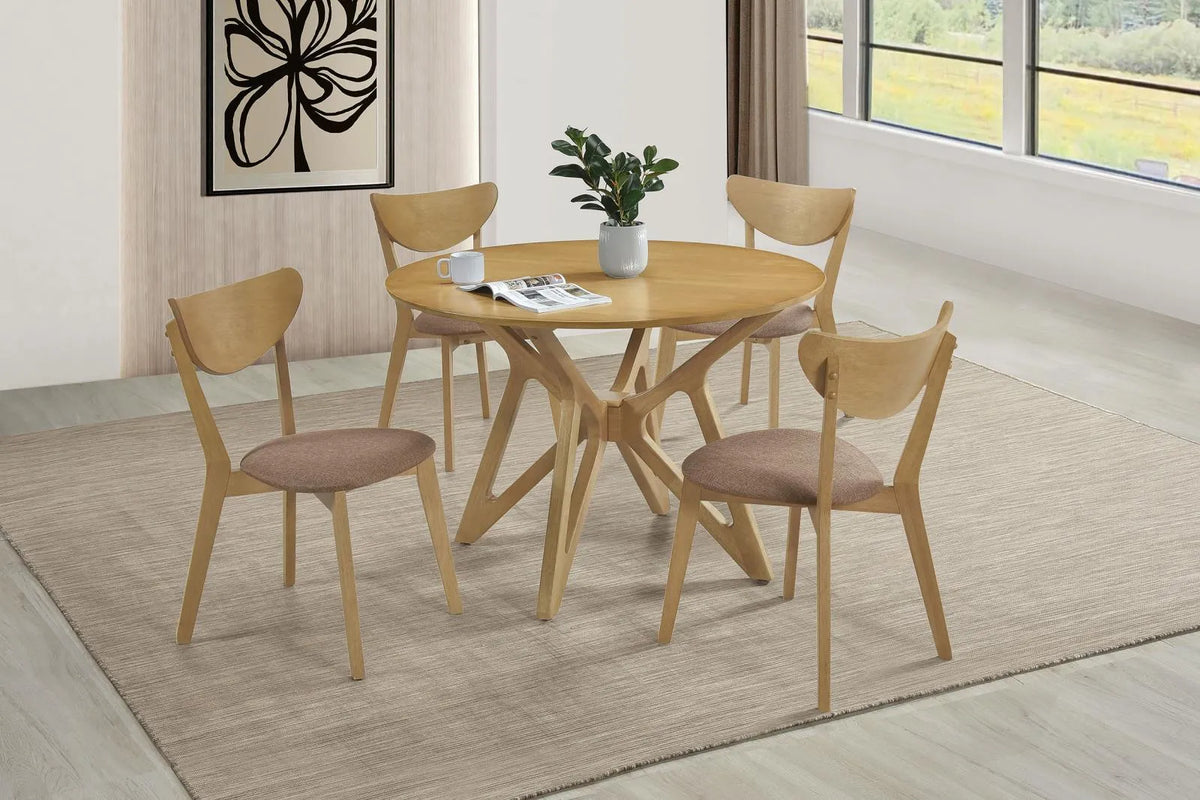 Elowen Light Walnut 5-Piece Round Solid Wood Dining Set by Coaster at Eve Furniture