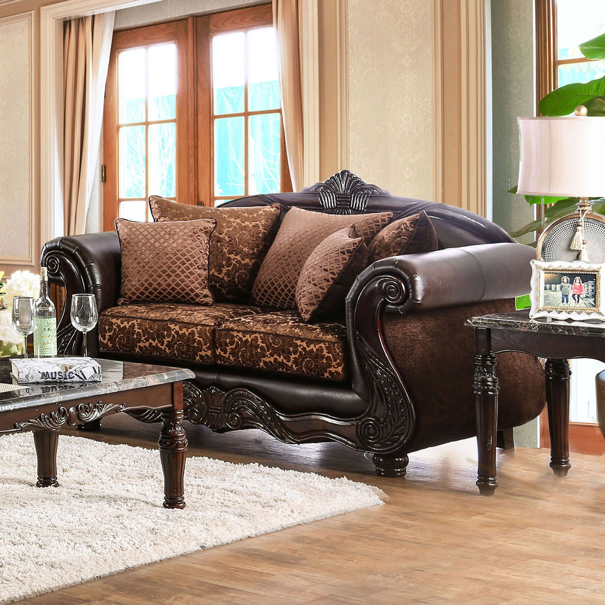Elpis Brown/Espresso Sofa & Loveseat by Furniture of America at Eve Furniture