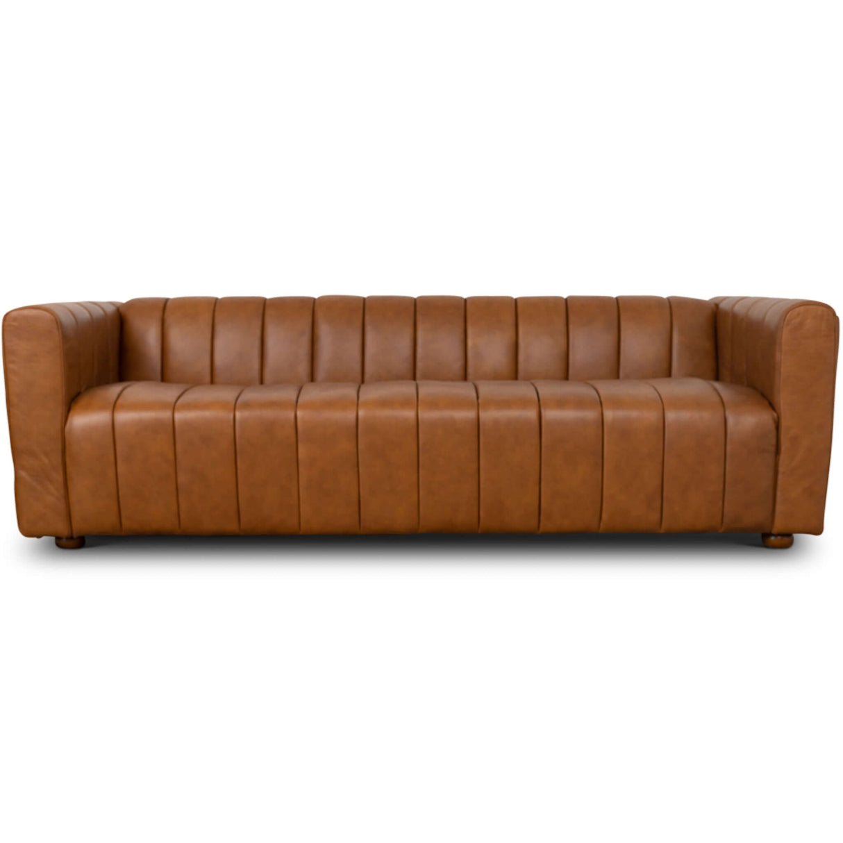 Elrosa Channel Tufted Sofa Cognac Genuine Leather