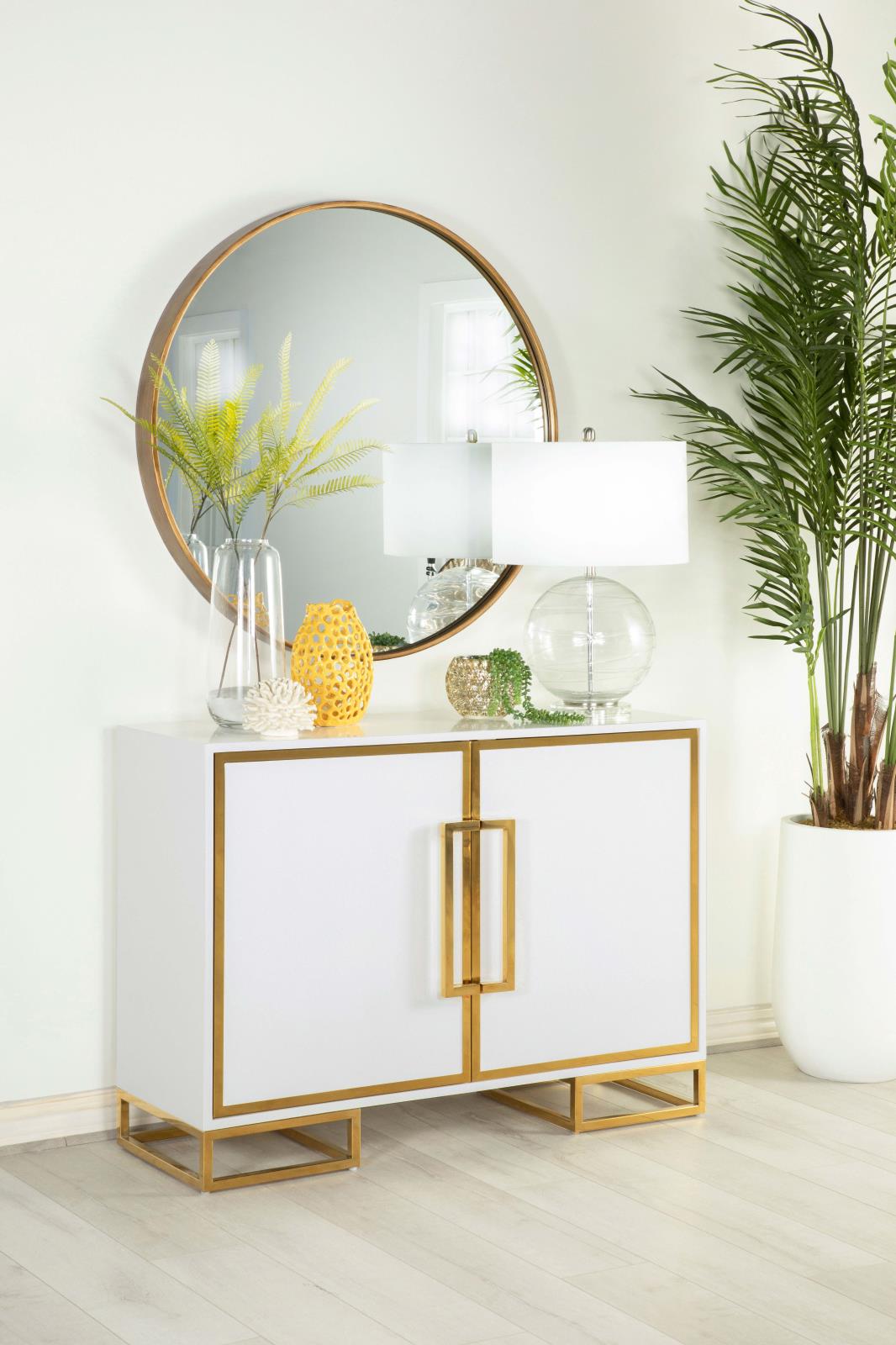 Elsa White/Gold 2-Door Accent Cabinet with Adjustable Shelves