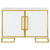 Elsa White/Gold 2-Door Accent Cabinet with Adjustable Shelves by Coaster at Eve Furniture