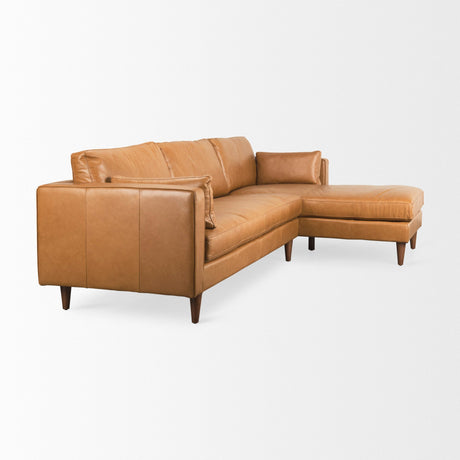 Elton Tan Leather Right Chaise Sectional by Mercana at Eve Furniture
