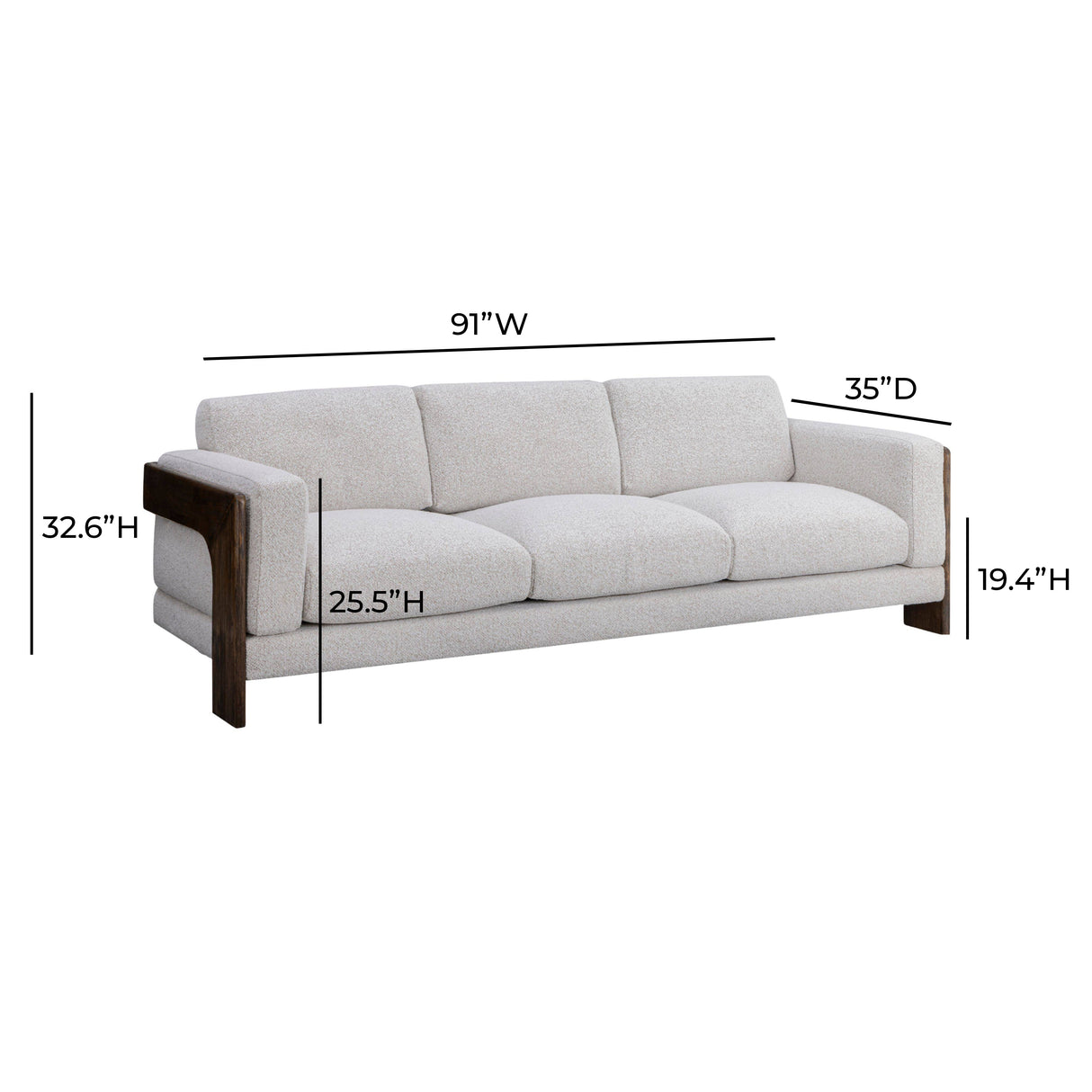 Elyn 91" Cream Contract-Grade Boucle Sofa by TOV Furniture at Eve Furniture