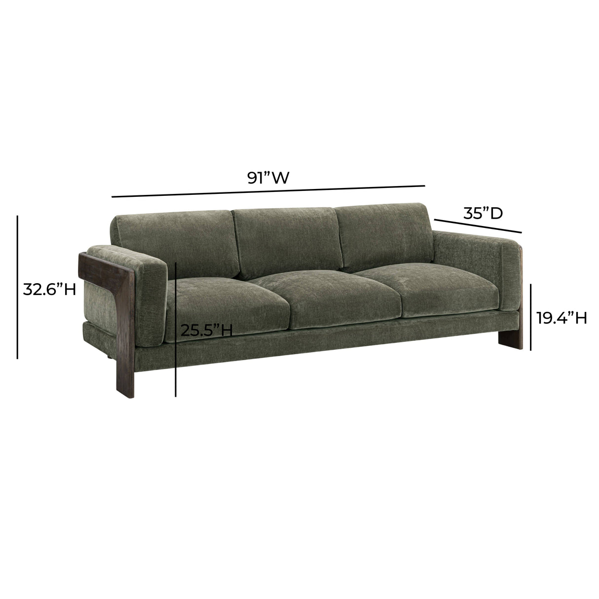 Elyn 91" Olive Green Upcycled Contract-Grade Chenille Sofa by TOV Furniture at Eve Furniture