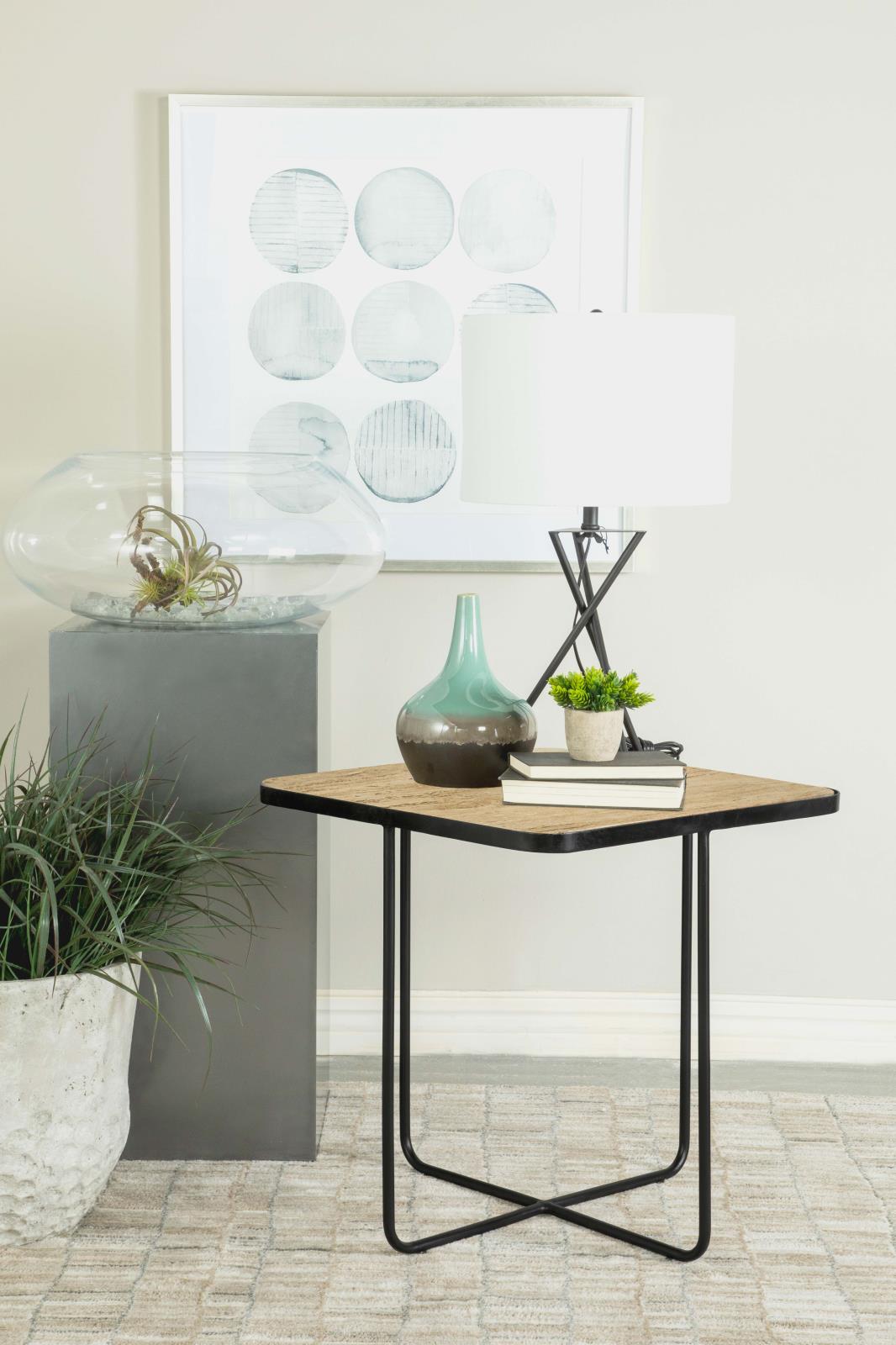 Elyna Travertine/Black Square Accent Table