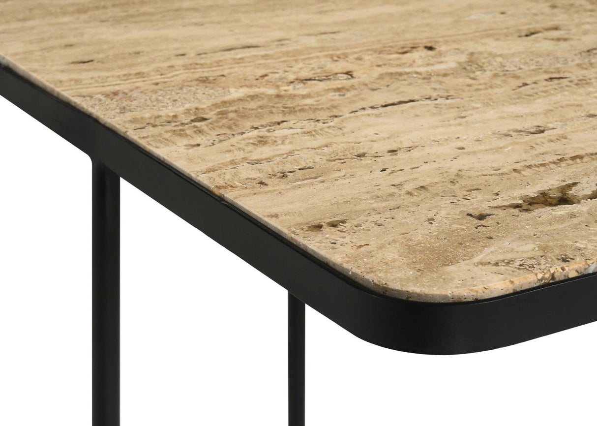 Elyna Travertine/Black Square Accent Table