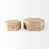 Elyse (Set of 2) Brown Wooden Hexagonal Boxes by Mercana at Eve Furniture