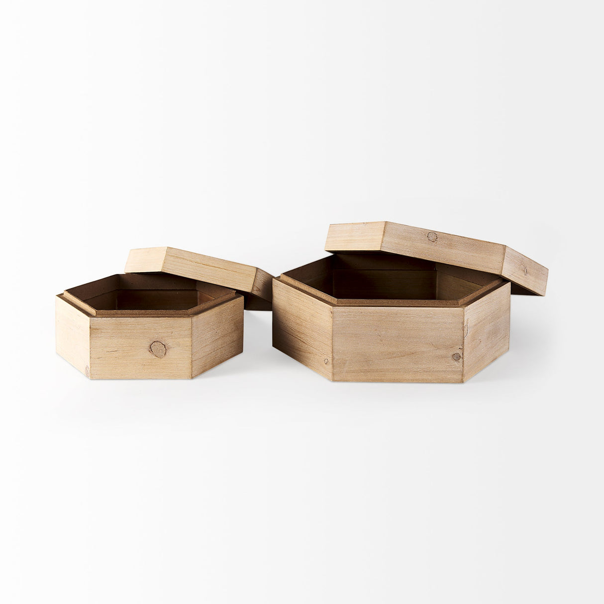 Elyse (Set of 2) Brown Wooden Hexagonal Boxes by Mercana at Eve Furniture