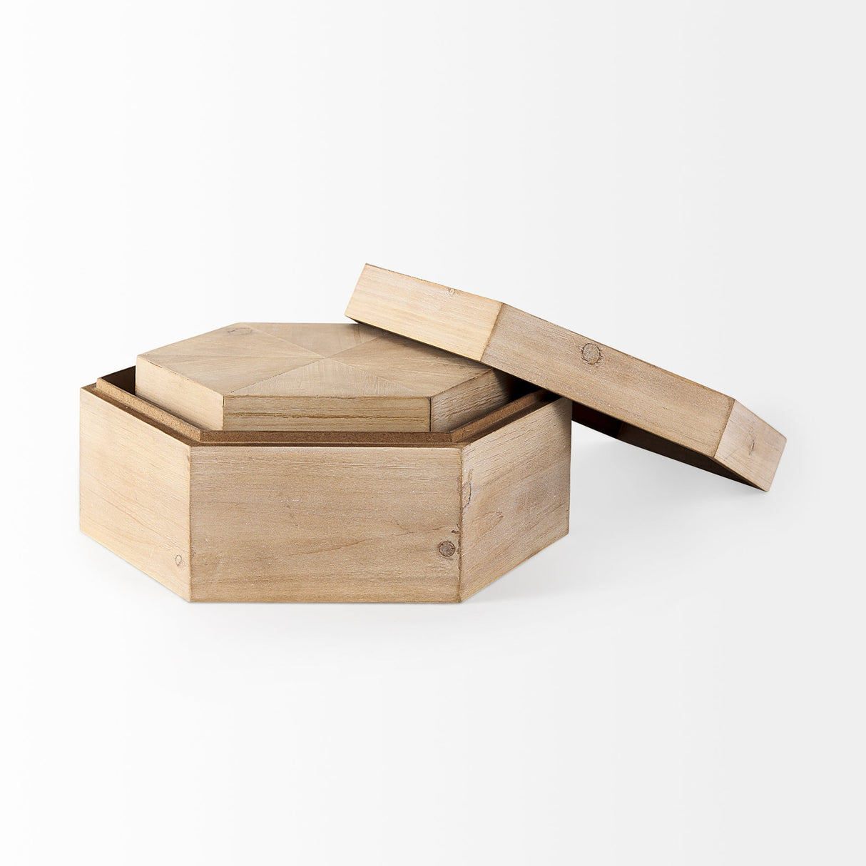 Elyse (Set of 2) Brown Wooden Hexagonal Boxes by Mercana at Eve Furniture