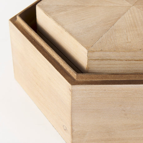 Elyse (Set of 2) Brown Wooden Hexagonal Boxes by Mercana at Eve Furniture